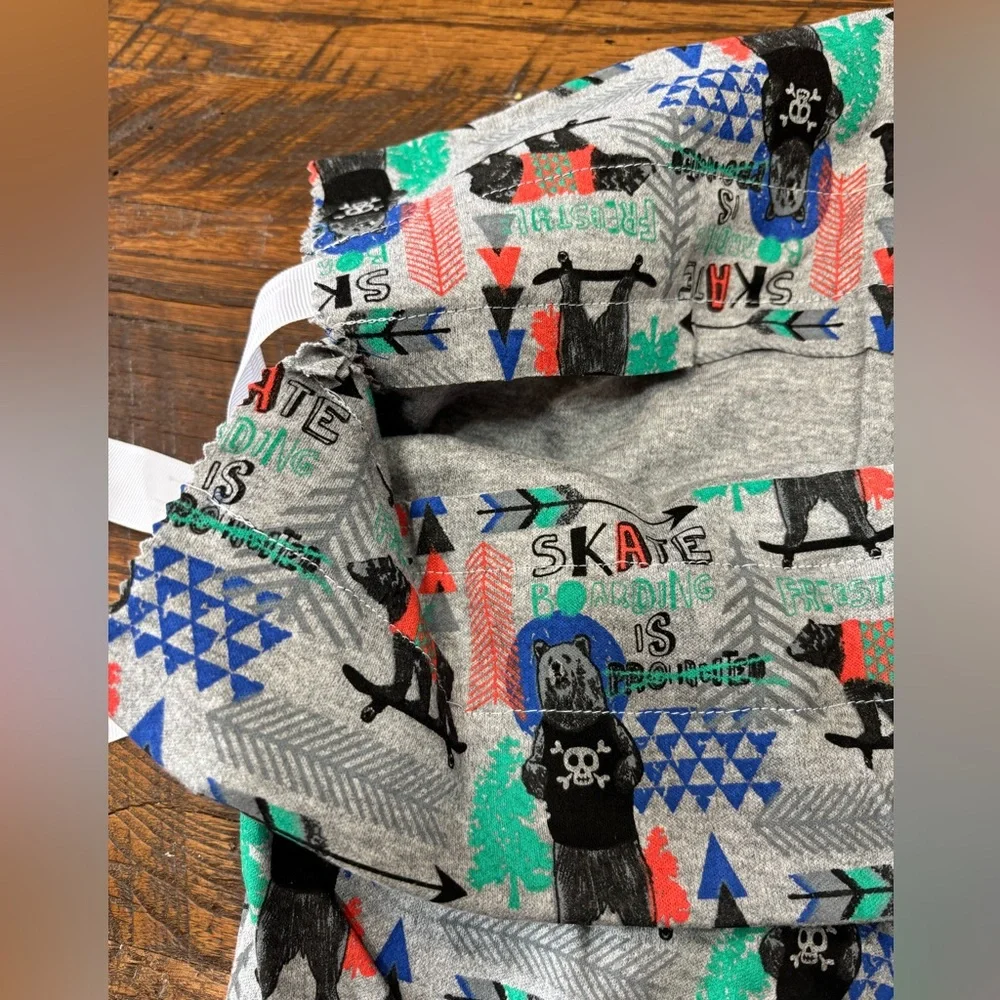 4 Handmade “Skateboarding Bears” Cotton Drawstring Gift Bags